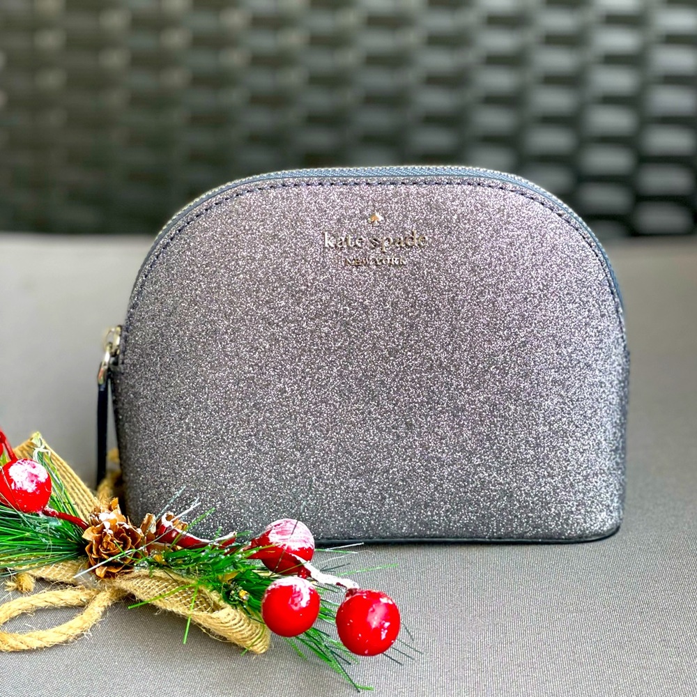 Kate Spade Small Dome Cosmetic Bag Glittery Pouch